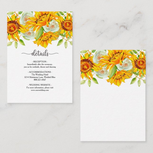 Hochzeitskarte für Sonnenblumen Begleitkarte (Vorne/Hinten)