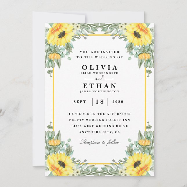 Hochzeitskarte für Sonnenblumen Einladung (Vorderseite)