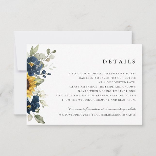 Hochzeitskarte für Sonnenblumen Navy Blue Floral Einladung (Vorderseite)
