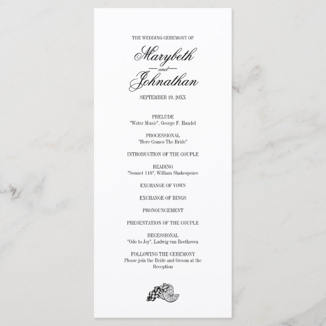 Hochzeitskarte für Toile & Kalligrafie Programm (Vorderseite)