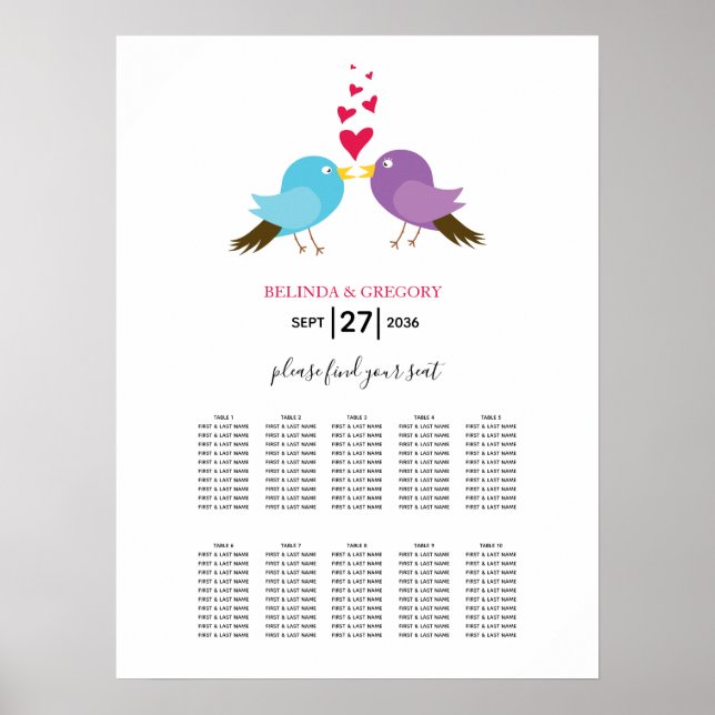 Hochzeitskarte für Vögel und Herz Poster (Vorne)
