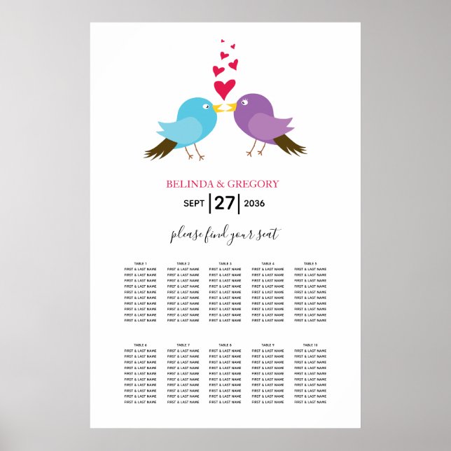 Hochzeitskarte für Vögel und Herz Poster (Vorne)