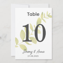 Hochzeitskarte für Wasserfarben-Tischnummer