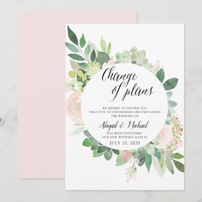 Hochzeitskarte für Wasserfarbenflora verschoben Einladung (Vorne/Hinten)