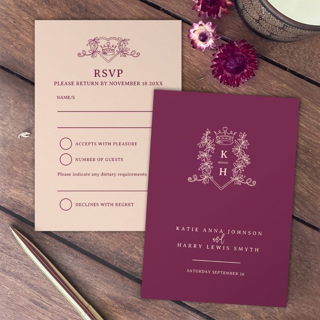 Hochzeitskarte für Weinrot und Pfirsichkrone RSVP Karte (Von Creator hochgeladen)