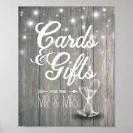 Hochzeitskarte & Geschenke Champagner Brille Holz Poster