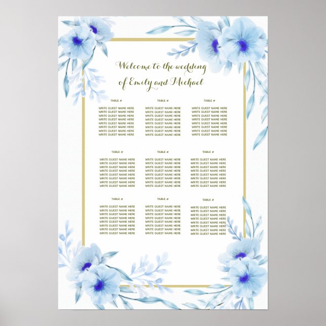 Hochzeitskarte Hochzeitliches blaues Gold Poster (Vorne)