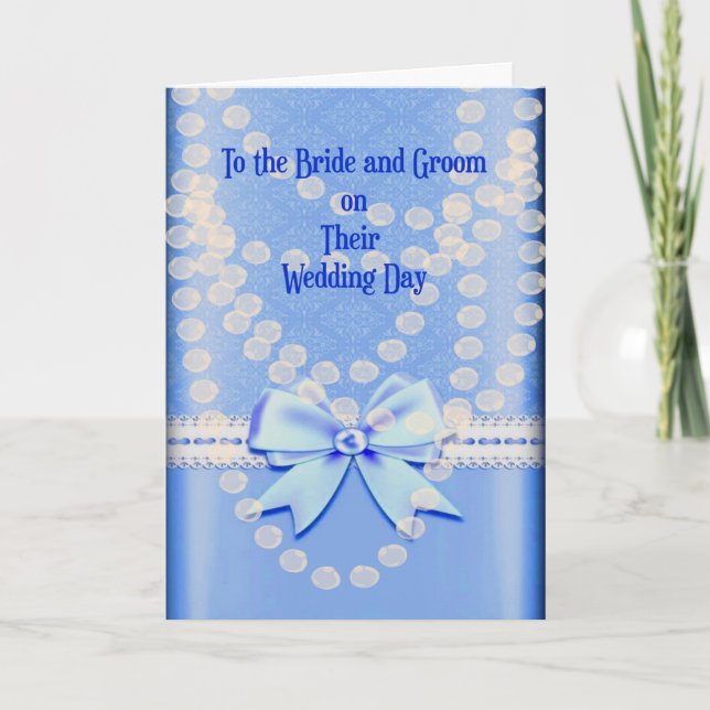 Hochzeitskarte in Blau mit Perlen und Imitaten Karte (Vorderseite)