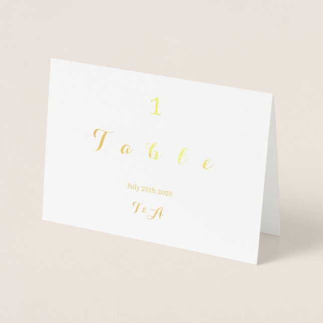 Hochzeitskarte Minimal Tischnummer Goldmedaille (Vorderseite)