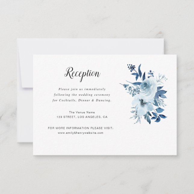 Hochzeitskarte mit blauen Blumen RSVP Karte (Vorderseite)