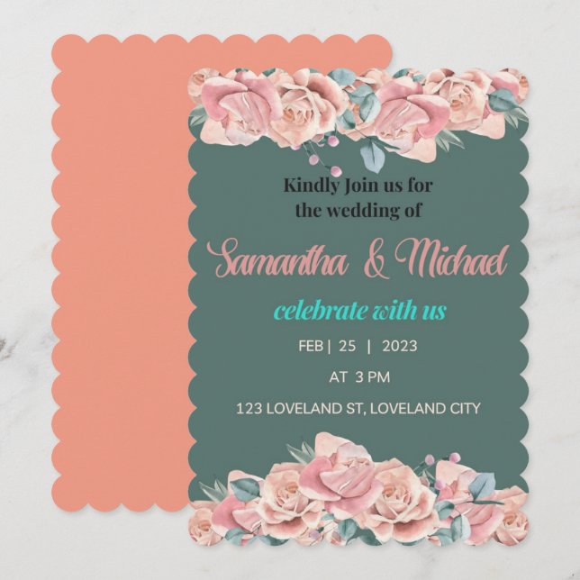 Hochzeitskarte mit floralen Flora Ankündigung (Vorne/Hinten)