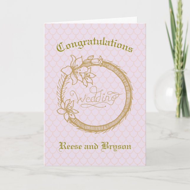 Hochzeitskarte mit goldfarbenem Kraut Karte (Vorderseite)