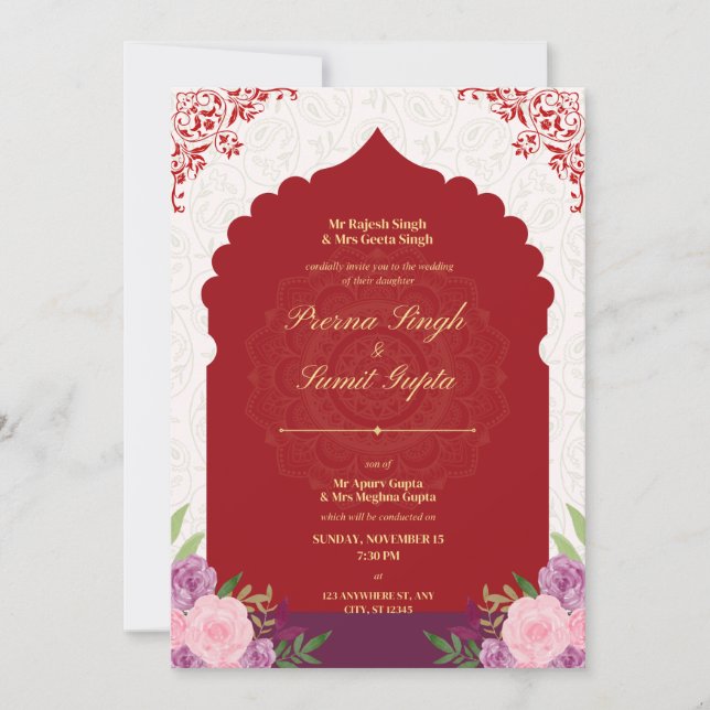 Hochzeitskarte mit Goldtext Einladung (Vorderseite)