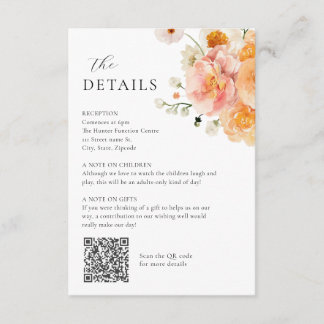 Hochzeitskarte mit Pfirsich- und Rosenblüten-Detai Begleitkarte