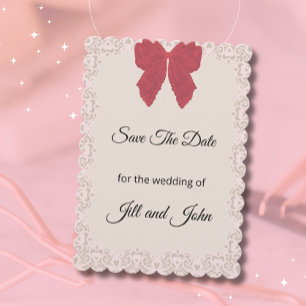 Hochzeitskarte mit Spitzen-Schleife 'Save The Date