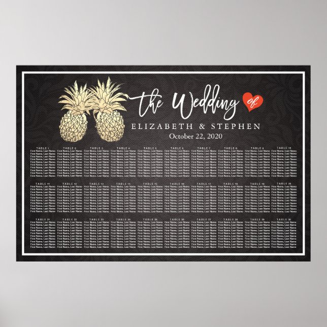 Hochzeitskarte Modernes Gold Ananas Paar Poster (Vorne)