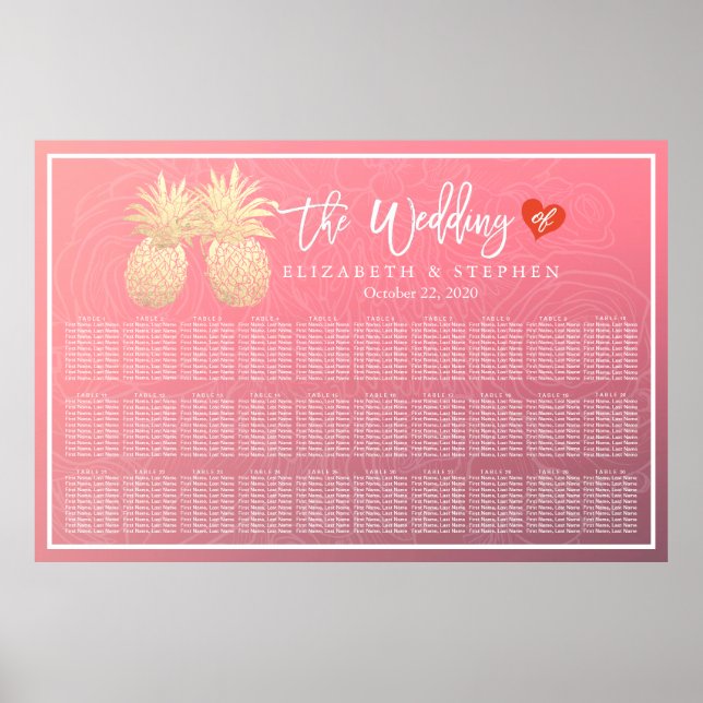 Hochzeitskarte Modernes Gold Ananas Paar Poster (Vorne)