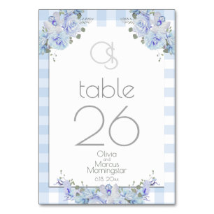Hochzeitskarte Monogram Blue Floral BOHO Tischnummer