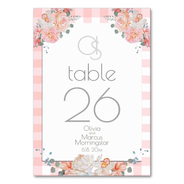 Hochzeitskarte | Monogram Coral Floral BOHO Tischnummer (Vorderseite)