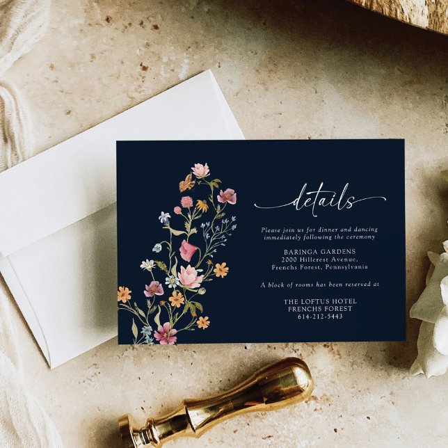 Hochzeitskarte Navy Blue Wildblume Begleitkarte (Von Creator hochgeladen)
