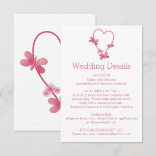 Hochzeitskarte Pink Heart Butterfly Begleitkarte