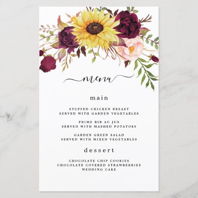 Hochzeitskarte Sonnenblume Burgundy Red Blush (Vorderseite)