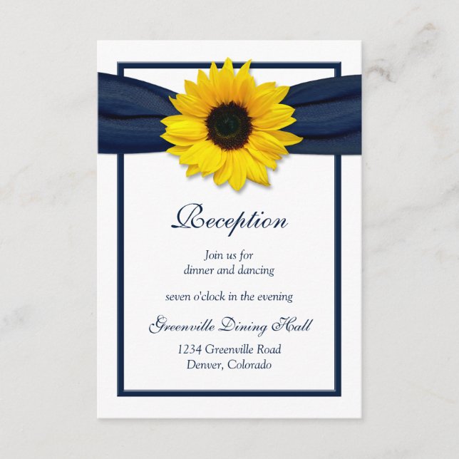 Hochzeitskarte Sonnenblume Navy Blauer Band Hochze Begleitkarte (Vorderseite)