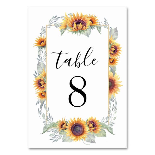 Hochzeitskarte Sunflower Vintage Tischnummer Cards (Vorderseite)