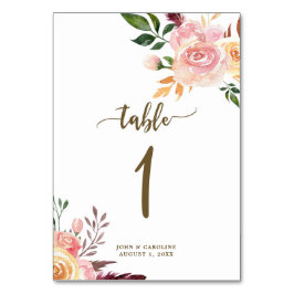 Hochzeitskarte Tischnummer boho floral