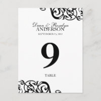 Hochzeitskarte Tischnummer Party Empfang B&W