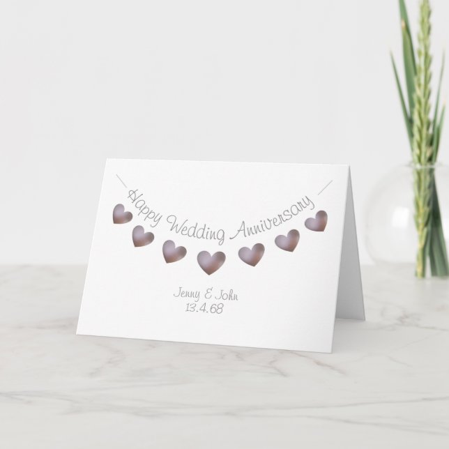 Hochzeitskarte zum Jubiläum mit lila Perlenherzen Karte (Vorderseite)