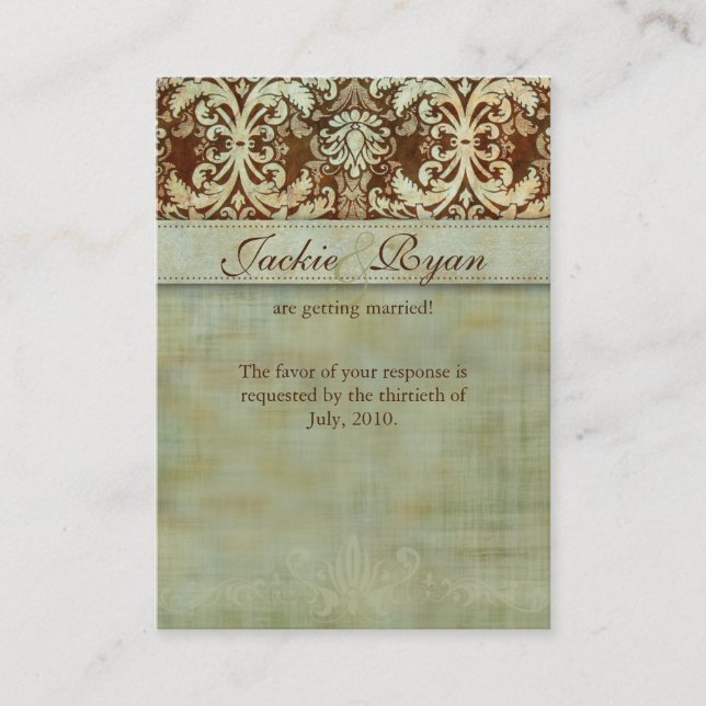 Hochzeitskarten Damask Green Vintag Begleitkarte (Vorderseite)