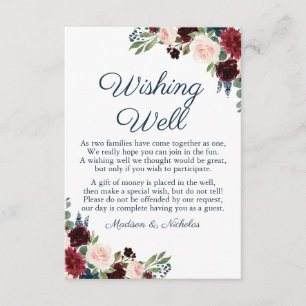 Hochzeitskarten der Marine und der Marsala Floral Begleitkarte