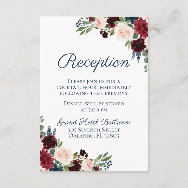 Hochzeitskarten der Rustikalen Marsala Floral Begleitkarte (Vorderseite)