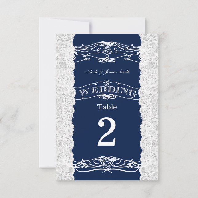 Hochzeitskarten für blaue und weiße Spitzen-Tischn Einladung (Vorderseite)