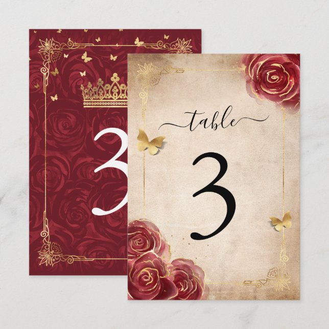 Hochzeitskarten für Burgund und Gold Rose Einladung (Vorne/Hinten)