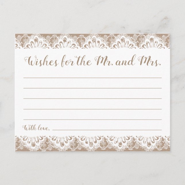 Hochzeitskarten für Burlap und Lace, rustikal Postkarte (Vorderseite)