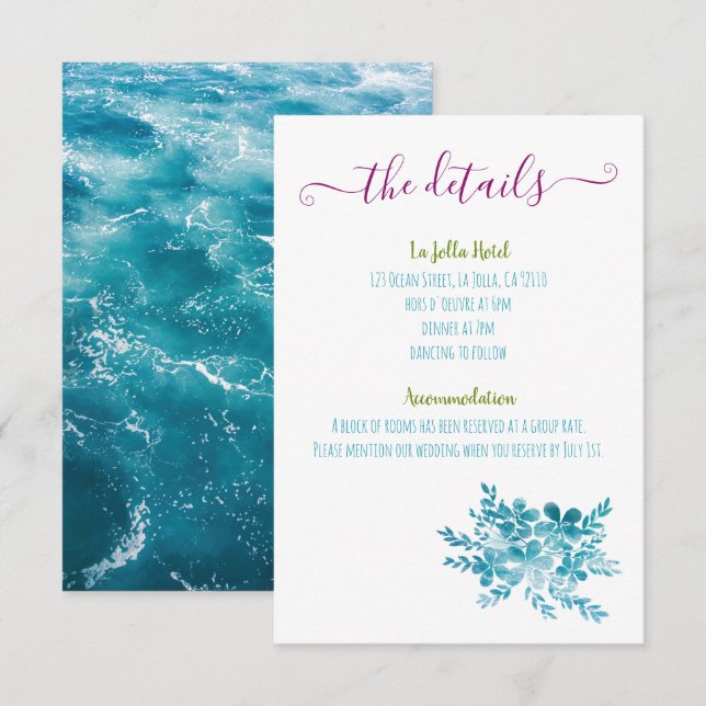 Hochzeitskarten für das Blue Floral Begleitkarte (Vorne/Hinten)