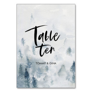Hochzeitskarten für den Wasserfarbenwald - Tabelle Tischnummer
