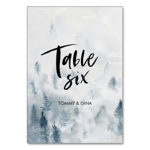 Hochzeitskarten für den Wasserfarbenwald - Tabelle Tischnummer