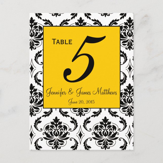 Hochzeitskarten für die Gelbe Damaske-Tischnummer Postkarte (Vorderseite)