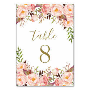 Hochzeitskarten für die Tischnummer Goldblush Pink
