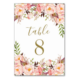 Hochzeitskarten für die Tischnummer Goldblush Pink