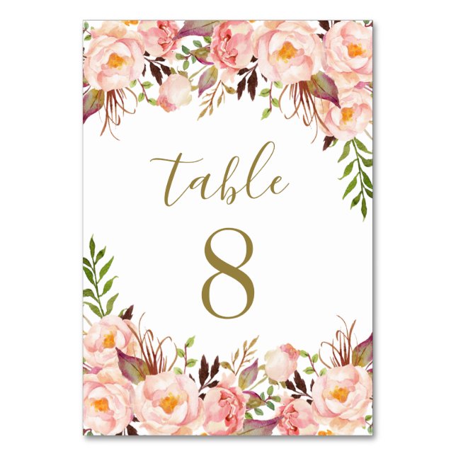 Hochzeitskarten für die Tischnummer Goldblush Pink (Vorderseite)
