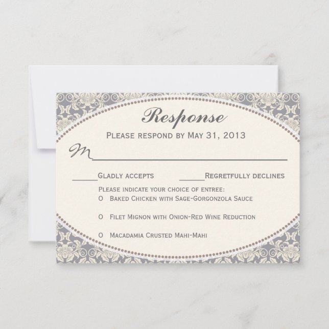 Hochzeitskarten für Floral Damask Lace UAWG RSVP Karte (Vorderseite)