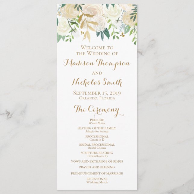 Hochzeitskarten für Gold und Weiße Blume Programm (Vorderseite)