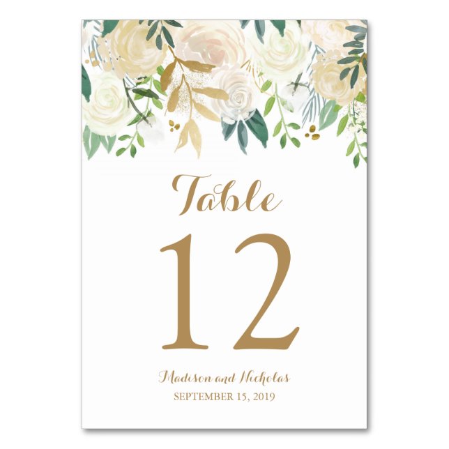 Hochzeitskarten für goldene Blume Tischnummer (Vorderseite)