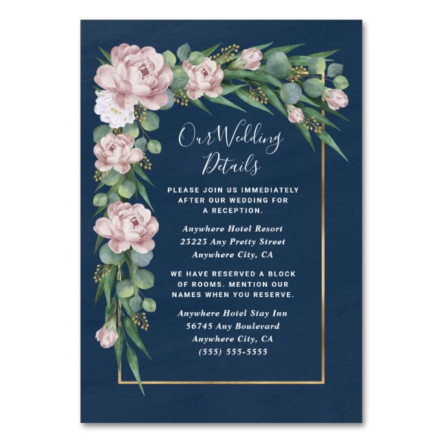 Hochzeitskarten für Hochzeitskartons in blaurosa R Tischnummer (Vorderseite)
