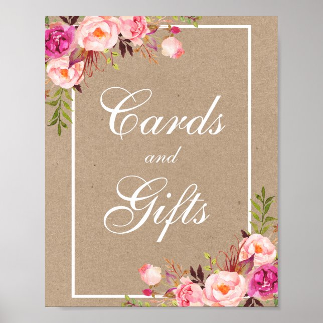 Hochzeitskarten für Kraft-Aquarell-Rosa Poster (Vorne)