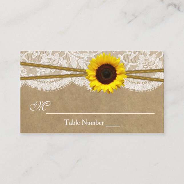 Hochzeitskarten für Kraft, Spitzen und Sonnenblume Platzkarte (Vorderseite)